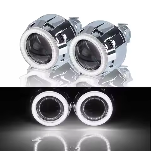 70mm LED Halo Angel Eye 2.5 Inch Headlight Lenses Bi-Xenon Projector Lens White Ring Retrofit for H4