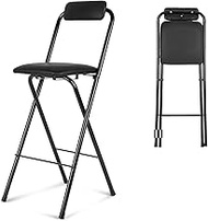 Folding Bar Stool with Back,24 Inch Tall Foldable Stool Chair,Height Cushioned Leather Padded Bar Ch