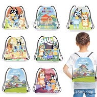 Bluey Drawstring Bag Children's Birthday Party Drawstring Backpack Pocket Cartoon Bluey Portable Sto