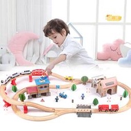 幼兒童88件套電動火車軌道積木益智創意拼搭組合木頭軌道益智玩具