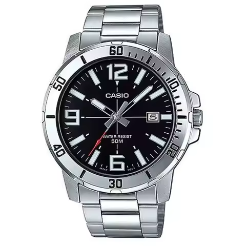 CASIO MTP-VD01D Quartz Watch for Men, Stainless Steel Bracelet, 50M Waterproof, Date Calendar, Sport