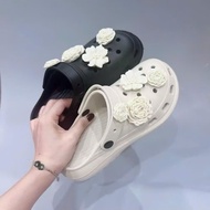 High heel, round sole, can be worn in 2 styles, with cream charm, cute bear, luxurious camellia