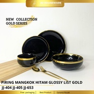 SET Dinner Plate Bowl Black Gold List Premium Ceramic Elegant and luxurious Black Goldtone Plate/ JJ