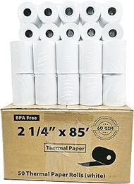 (60 GSM) 2.25 2 1/4 x 85 Thermal Paper Rolls 50 Rolls First Data FD130 FD50 FD400 FD55 FD100Ti Therm