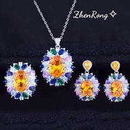 Garden Dream Color Diamond Set Monet Garden High-Ding Jewelry Yellow Diamond Pendant Open Ring Color