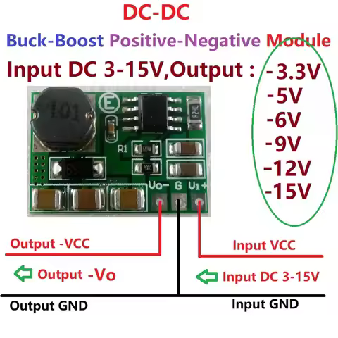 200-500mA +/- Voltage Converter Positive to Negative power supply DC-DC Boost-Buck Module +3~+15V to