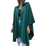 Fall Spring Women Coat Irregular Hem Loose Open Stitch Solid Color Dolman Sleeve Poncho Turn-down Co