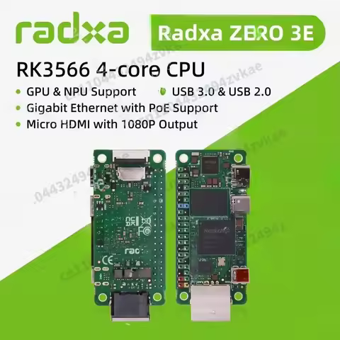 Radxa ZERO 3E RK3566 4-core CPU SBC, GPU, NPU, HDMI with 1080P Output, and Gigabit Ethernet, Single 