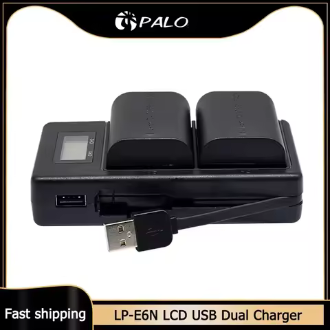PALO LP-E6 LP-E6N LP E6 Charger LCD USB Dual Charger for Canon EOS 6D 7D 5D Mark II III IV 60D 60Da 