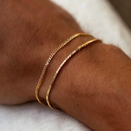 Roselife 14K Gold Unisex Double Layer Snake Chain Bracelets for Women Men Cool Fashion Adjustable Wr