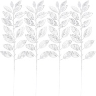 Sea Team 36-Pack Artificial Glitter Acacia Twigs, Decorative Sticks, Glittery Leaves, Stems, Picks, 