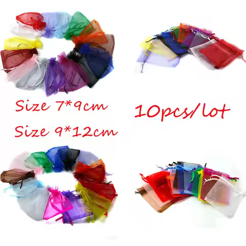 Top Sale 10pcs 7x9/9x12cm Drawstring Organza Jewelry Packaging Display Jewelry Pouches For DIY Jewel