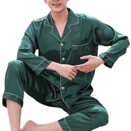 New Elegant Satin Men's Pajama Sets Long Button Sleepwear Male Sleeping Home Clothes Silk Night Wear