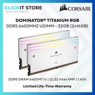 CORSAIR DOMINATOR® TITANIUM RGB 32GB (2x16GB) DDR5 DRAM 6400MT/s CL32 Intel XMP Memory Kit — White