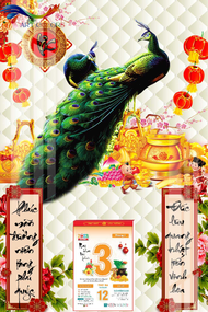 Lịch TẾT 2025 tráng gương Chim Khổng Tước- Lịch treo tường 2025 (40x60 cm) TẶNG BLOC ĐẠI