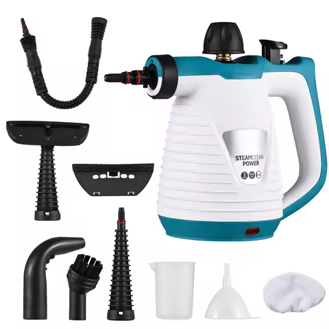 Handheld Steam Cleaner with 9 Accessories, Pressurized Handheld Multi-Surface Natural Steam Cleaner 