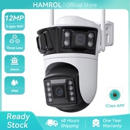 Hamrol 12MP Three Lens Three Screen PTZ WIFI IP Camera Auto Tracking 9MP Wireless Security CCTV