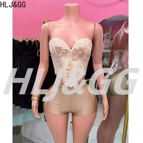 HLJ&GG Gold Fashion Printing Slim Corset Vest Two Piece Sets Women Off Shoulder Sleeveless Tank Top