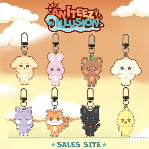 ATEEZ Keychain ANITEEZ Cartoon Teezmon Acrylic Pendant Motorcycle keychain Keyring Ateez Hongjoong S