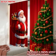 2D flat printing 2pcs Happy Christmas fashion curtains Santa Claus Gift Digital Printed Polyester Dr