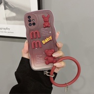 AnDyH New Design For Samsung Galaxy A71 A51 A31 4G Case 3D Cute Bear+Solid Color Bracelet Fashion Premium Gradient Soft Phone Case Silicone Shockproof Casing Protective Back Cover