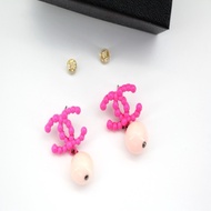 Chanel Vintage 04A 樹脂螢光粉紅波波吊墜耳環