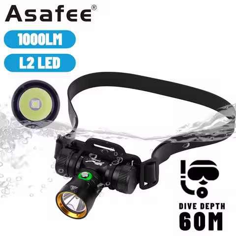Asafee 60M Diving Headlamp Underwater L2 LED 1000LM IPX8 Waterproof 56° Angle Light Wearable On Hand