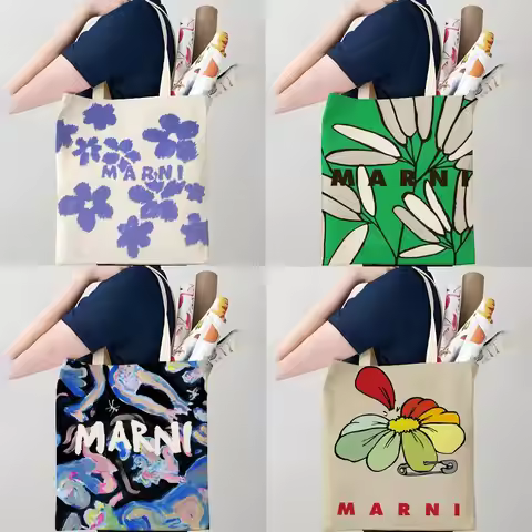 FISHION M-MARNI-I Storage Bags Canvas Double-Sided Print Tote Bag Large Capacity Shoulder Fashion Sh
