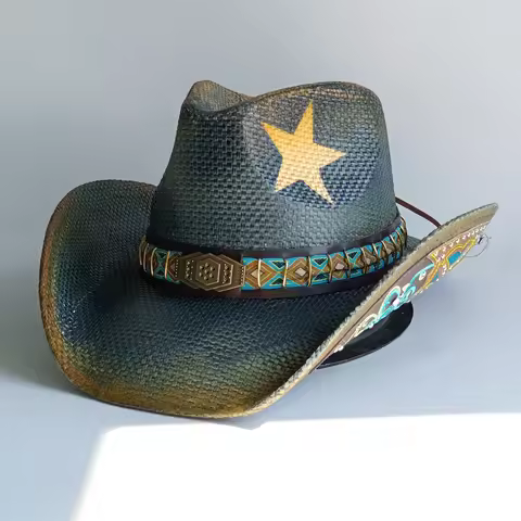 Cowboy straw hat 2026 New Bull Head Accessories Western-style unisex retro straw cowboy hat sombrero