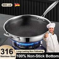 🔥SUS316 Stainless Steel🔥 Honeycomb Nonstick Cooking Frying Pan 32CM/34CM/36CM Non Picky Pan Periuk M