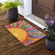 Bohemian Sunflower Doormat - Non-Slip Washable Polyester Area Rug with Low Pile Machine Made Rectang