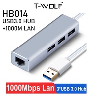 T-WOLF HB014 USB3.0 HUB + 1000MBPS LAN Ethernet 3 USB 3.0 Ports Hub, 10/100/1000 Mbps Gigabit RJ45
