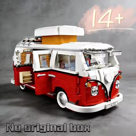 In Stock 1334PCS Red Car T1 Caravan Camping Car Bricks Bus Model Building Blocks Fit 10220 for Boys 