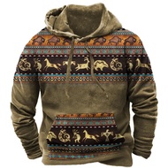 Vintage Tribal Style Men's Hoodies Sweatshirt Spring Autumn New Loose Pullover Casual Jacket Streetw