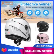 Motor Helmet Double Lens Wind-Proof Motor Half Helmet Unisex Durable Safety Adult Outdoor Bicycle Helmet Protective Cycl