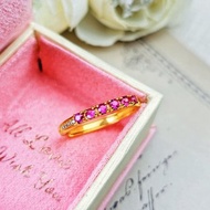 |公主紅寶|天然無燒緬甸紅寶石純銀鍍18k黃滿鑽多顆戒指