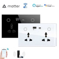 Matter Wifi Smart Socket 147 Universal Smart 16A Wall Dual Socket with Type-C