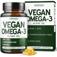 Vegan Omega 3 Algae Oil (60 Softgels) Plant Based DHA EPA - Sustainably Sourced, No Carrageenan, Non
