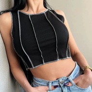 - - RICER CONTRAST CROP TANK - Y2K CROP TOP - RIB TOP - KNIT TOP - AESTHETIC OUTFIT - Y2K STYLE - KO