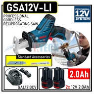 BOSCH GSA12V-LI 12V CORDLESS SABRE SAW C/W 2x 2.0AH BATTERY + 1x GAL1210 CV CHARGER (GSA12VLI)
