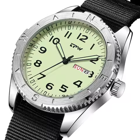 2026 TPW 40mm Field Watch - Easy Reading Fabric Strap Quartz Movement with Luminous Rotating Bezel D