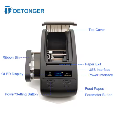 DETONGER Portable Thermal Transfer Printing Machine with Ribbon PET Fixed Asset Tag Laboratory Label
