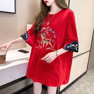 CNY2022 Chinese New Year Red Cheongsam Blouse Loose Long Sleeve Lady Shirt Plus Size Blouse