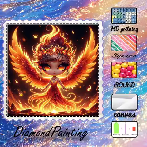 1 piece - 5D-DIY - Flocking cloth - Special drill bit - Diamond painting set - Flame, Phoenix - Mosa