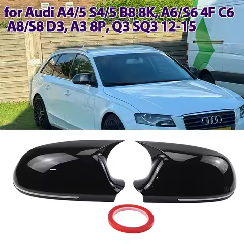 2x Add-on style Rearview Mirror Cover Cap Black for Audi A4 S4 A5 S5 B8 8K, A6 S6 4F C6, A8 S8 D3, Q