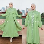 Dress Ziyana Tile Spangle Crinkle Airflow Dress Wanita Muslimah 2024 Gamis Brukat Terbaru Model Romp