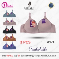 3 Pcs Bra Polini A171 K3 | Cup D | Big Cup | WITHOUT WIRE | Medium Foam | HOOK 4 | Size 46-52 Wirele