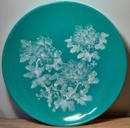中華陶瓷 綠釉 手繪 白牡丹 賞盤 、花瓶