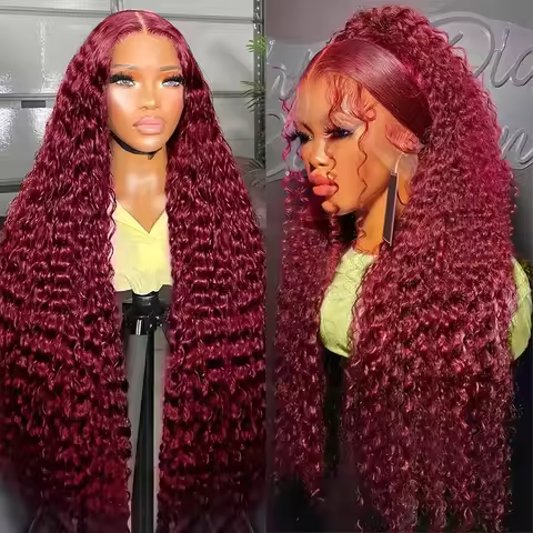 99J Burgundy Deep Wave Lace Front Wigs Human Hair Pre Plucked Wear And Go Glueless 13x4 HD Lace Fron