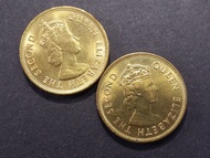 1960及78年 帶原光澤 女皇伊利沙伯二世 香港一毫 1毫 硬幣 共 2 枚